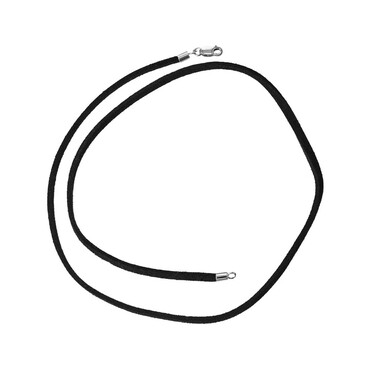 Ювелирный шнурок Гайтан черный, Экозамша 3 мм с серебряным замком, Родирование