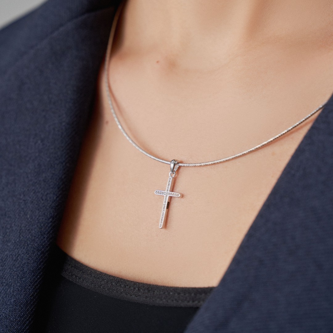 Крест,Подвеска,Талисман,Амулет,Оберег,Серебро,с вставкой Цирконий кубический Белая цвета,КИТАЙ