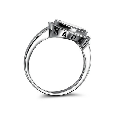 Серебряное женское кольцо c Дорожкой из цирконов в круге под стеклом, родий