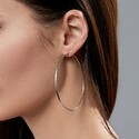 Серебряные классические гладкие серьги Кольца / Конго / Круглые, покрытие родий, диаметр 7 см Серьги,Серебро,с вставкой Без вставок,с замком Кольцо,Конго,КИТАЙ