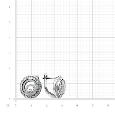 Серебряные серьги с циркониями в круге под стеклом, родий