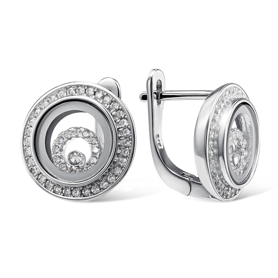 Серьги,Серебро,с вставкой Цирконий кубический,Ювелирное стекло Белая цвета,с замком Английский,КИТАЙ