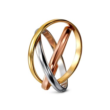 Серебряное тройное женское кольцо, родий, позолота