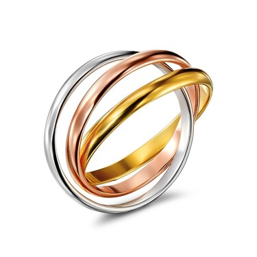 Серебряное тройное женское кольцо, родий, позолота