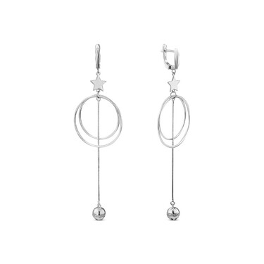 Серебряные серьги с подвеской с цирконием, родий