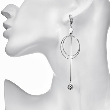 Серебряные серьги с подвеской с цирконием, родий