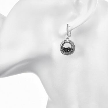 Серебряные серьги с черными циркониями под стеклом, родий