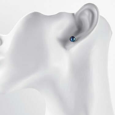 Серебряные серьги / Пусеты / Гвоздики с темным культивированным морским жемчугом, родий