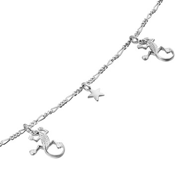 Серебряный анклет женский браслет на ногу с подвесками-ящерками и звездочкой, родий