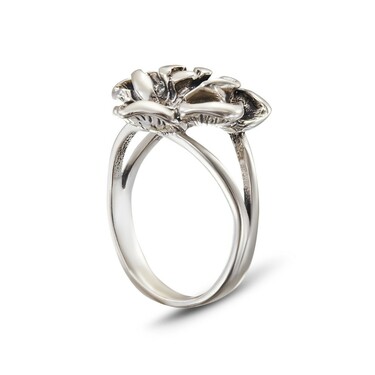 Серебряное кольцо Цветок / Роза, оксидирование