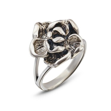 Серебряное кольцо Цветок / Роза, оксидирование