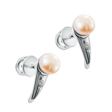 Серебряные серьги / Пусеты / Гвоздики с бежевым жемчугом, родий