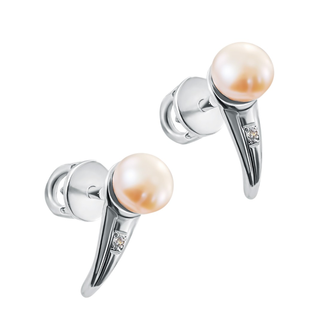 Серьги,Серьги Пусеты,Серьги Гвоздики,Серебро,с вставкой Жемчуг культивированный,с замком Пусет,Винтовой,Штыревой,Штифтовой,РОССИЯ