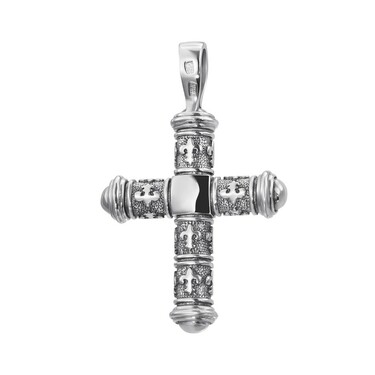 Серебряный мужской крест с лилиями, чернение