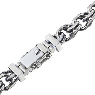 Толстый серебряный мужской браслет, плетение ручной Бисмарк с чернением, ширина 1,4 см