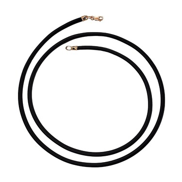 Ювелирный шнурок Гайтан черный, Каучук 3,2 мм с серебряным замком, Позолота