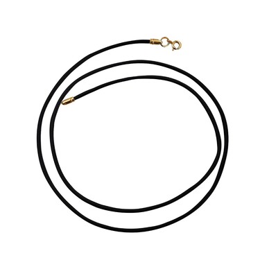 Ювелирный шнурок Гайтан черный, Каучук 2 мм с серебряным замком, Позолота
