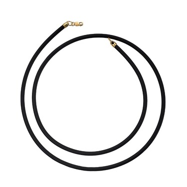 Ювелирный шнурок Гайтан черный, Каучук 3,2 мм с серебряным замком, Позолота