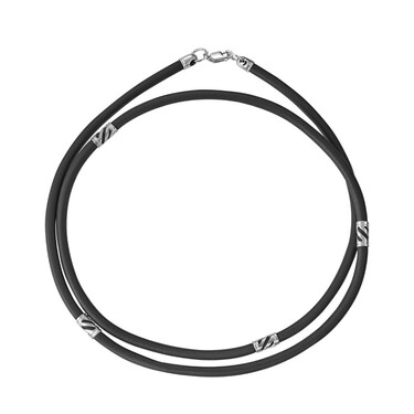 Ювелирный шнурок Гайтан черный, Каучук 3,3 мм с серебряными вставками и замком, Родирование