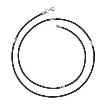 Ювелирный шнурок Гайтан черный, Каучук 2 мм с серебряными вставками и замком, Родирование