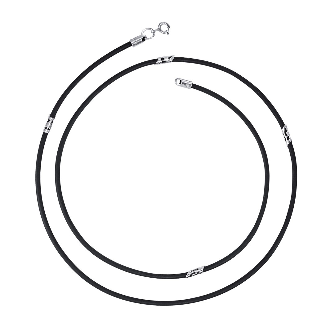 Колье,Шнурок,Гайтана,Серебро,Каучук,с вставкой Серебряная вставка Серебряный цвета,с замком Карабинный,РОССИЯ