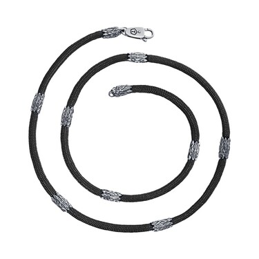 Ювелирный шнурок Гайтан черный, Паракорд, Нейлон 4 мм с серебряными вставками 