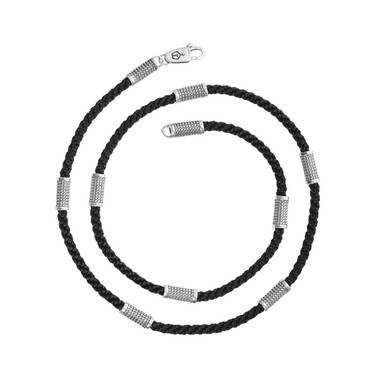 Ювелирный шнурок Гайтан черный, Текстиль 4 мм с серебряными цилиндрическими вставками, Чернение
