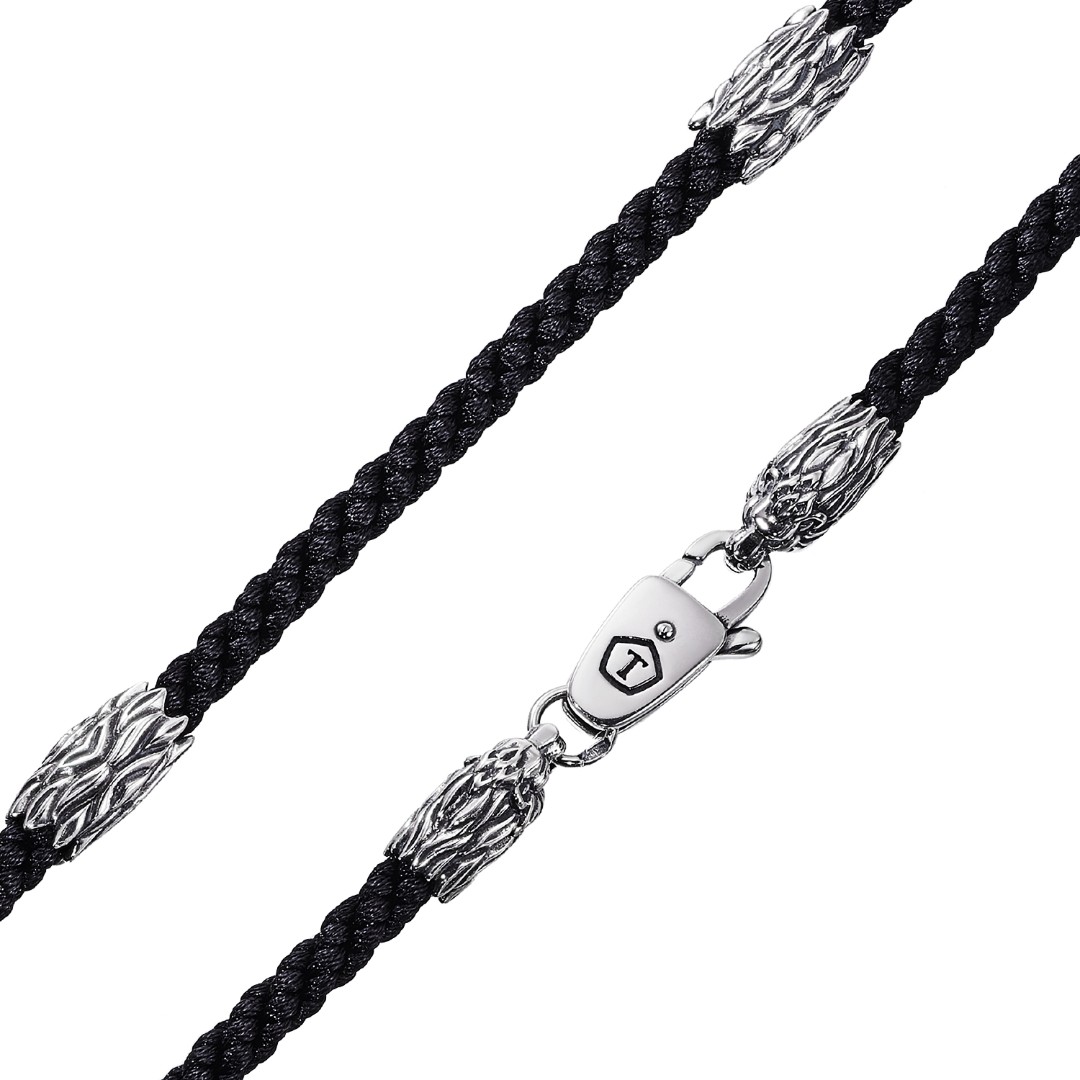 Ювелирный шнурок Гайтан черный, Текстиль 4 мм с серебряными вставками Шнурок,Гайтана,Серебро,Текстиль,с вставкой Серебряная вставка Серебряный цвета,с замком Карабинный,РОССИЯ