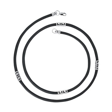 Ювелирный шнурок Гайтан черный, Каучук 3,7 мм с серебряными вставками и замком, Родирование