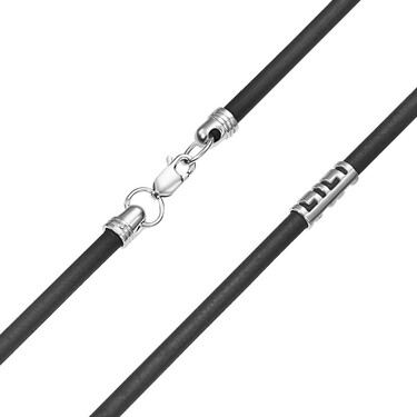 Ювелирный шнурок Гайтан черный, Каучук 3,7 мм с серебряными вставками и замком, Родирование