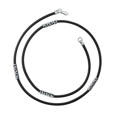 Ювелирный шнурок Гайтан черный, Каучук 3,6 мм с серебряными вставками и замком, Родирование