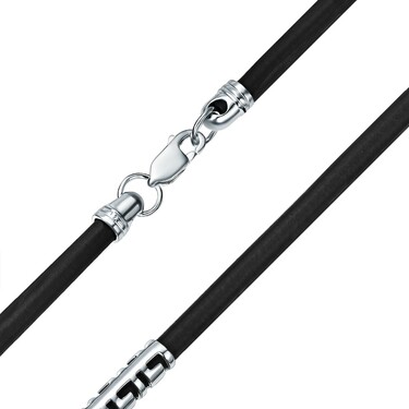 Ювелирный шнурок Гайтан черный, Каучук 3,6 мм с серебряными вставками и замком, Родирование
