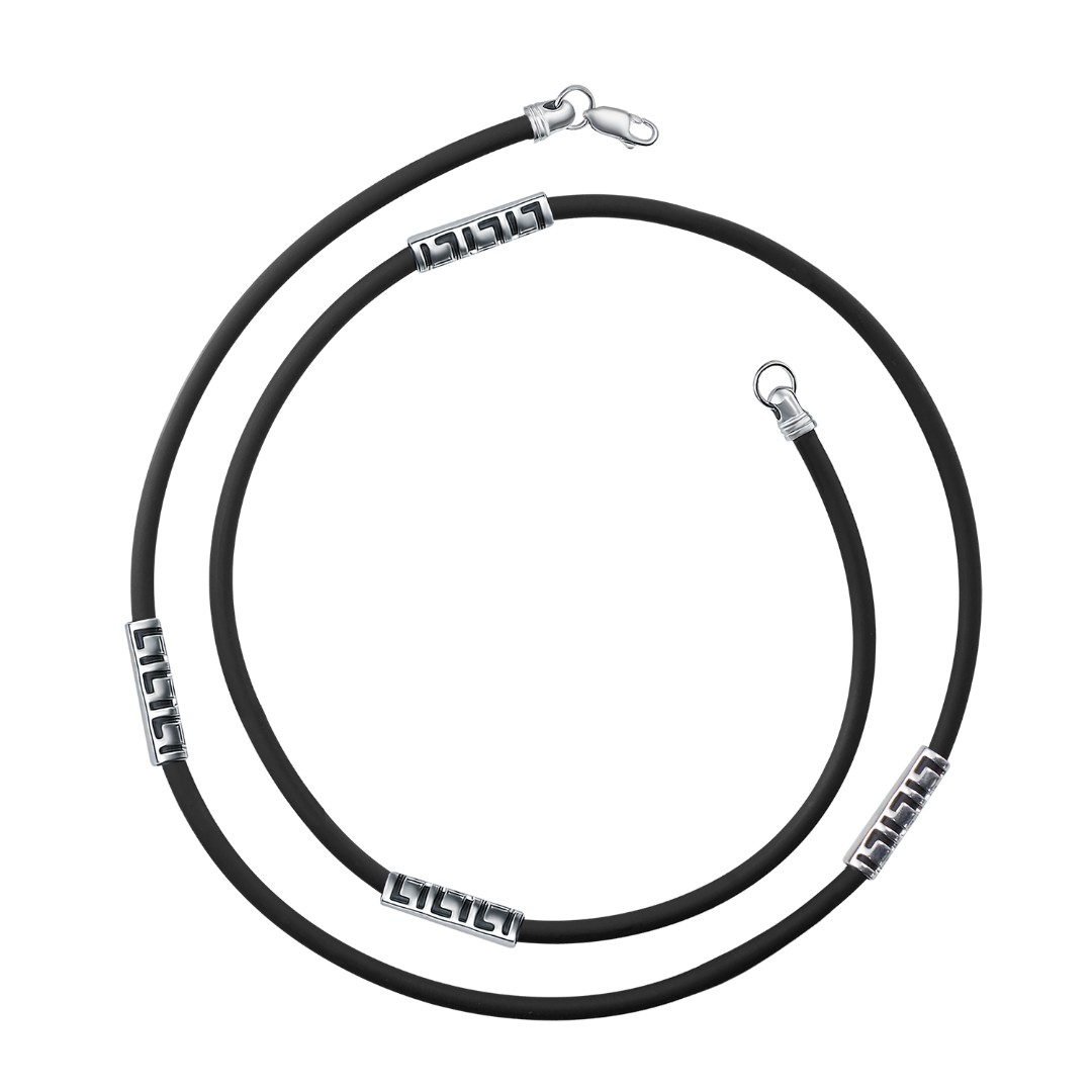 Колье,Шнурок,Гайтана,Серебро,Каучук,с вставкой Серебряная вставка Серебряный цвета,с замком Карабинный,РОССИЯ