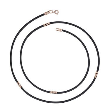 Ювелирный шнурок Гайтан черный, Каучук 2,3 мм с серебряными элементами 