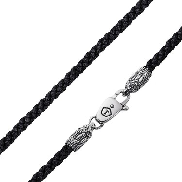 Ювелирный шнурок Гайтан черный, Текстиль 4 мм с серебряным замком 