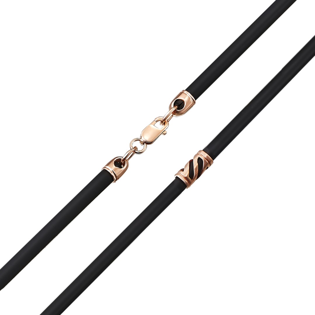 Ювелирный шнурок Гайтан черный, Каучук 3,3 мм с серебряными вставками и замком, Позолота Шнурок,Гайтана,Серебро,Каучук,с вставкой Серебряная вставка Золотой цвета,с замком Карабинный,РОССИЯ