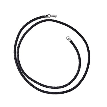 Ювелирный шнурок Гайтан черный, Натуральная плетеная кожа 2,9 мм с серебряным замком, Родирование