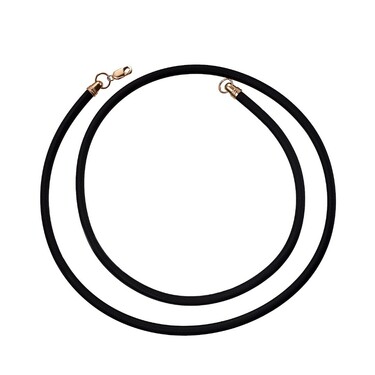 Ювелирный шнурок Гайтан черный, Каучук 4 мм с серебряным и замком, Позолота