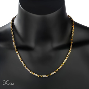 Серебряная мужская литая цепь с гранями, покрытие позолотой с чернением, ширина 5 мм