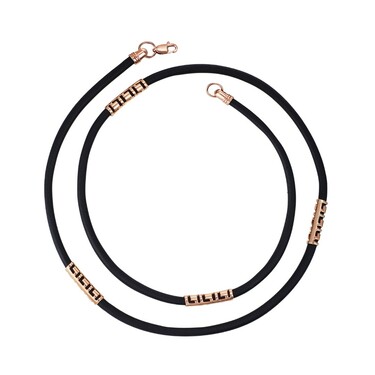 Ювелирный шнурок Гайтан черный, Каучук 3,6 мм с серебряными вставками и замком, Позолота