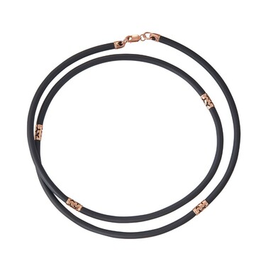 Ювелирный шнурок Гайтан черный, Каучук 3,3 мм с серебряными вставками и замком, Позолота