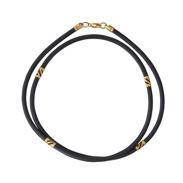 Ювелирный шнурок Гайтан черный, Каучук 3,3 мм с серебряными вставками и замком, Позолота