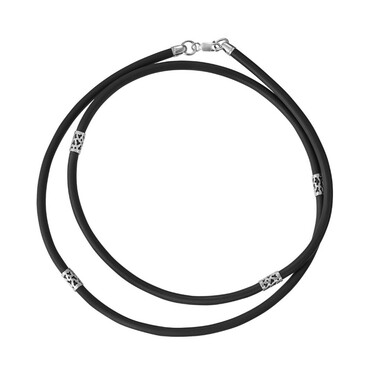 Ювелирный шнурок Гайтан черный, Каучук 3,3 мм с серебряными вставками 