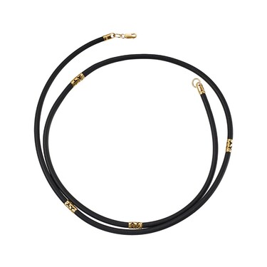 Ювелирный шнурок Гайтан черный, Каучук 3,3 мм с серебряным вставками, Позолота