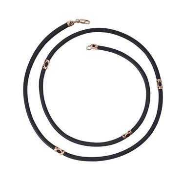 Ювелирный шнурок Гайтан черный, Каучук 3,4 мм с серебряным замком, Позолота