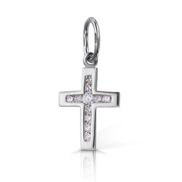 Серебряная подвеска Католический Крест, с фианитами, родий