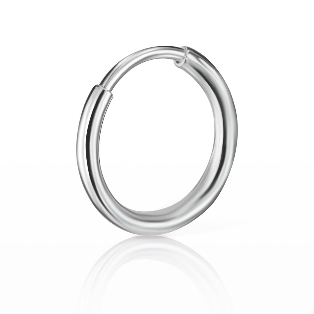 Серебряная классическая гладкая моно серьга Кольцо / Конго / Круглое, покрытие родий, диаметр 1,5 см Серьги,Моносерьга,Серебро,с вставкой Без вставок,с замком Кольцо,Конго,РОССИЯ