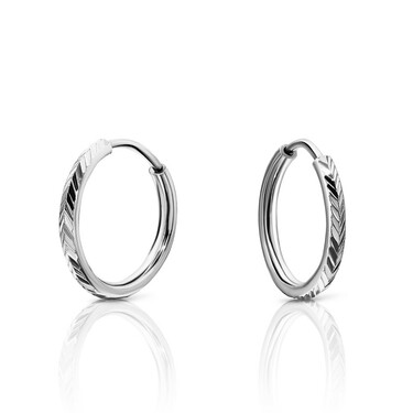 Серебряные классические серьги Кольца / Конго / Круглые с алмазной гранью, родий, 1,5 см