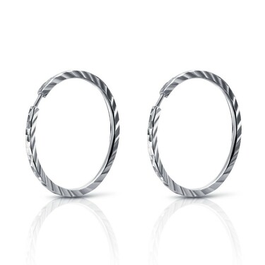 Серебряные классические серьги Кольца / Конго / Круглые с алмазной гранью, родий, 2,2 см