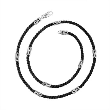 Ювелирный шнурок Гайтан черный, Текстиль 4 мм с серебряным замком 